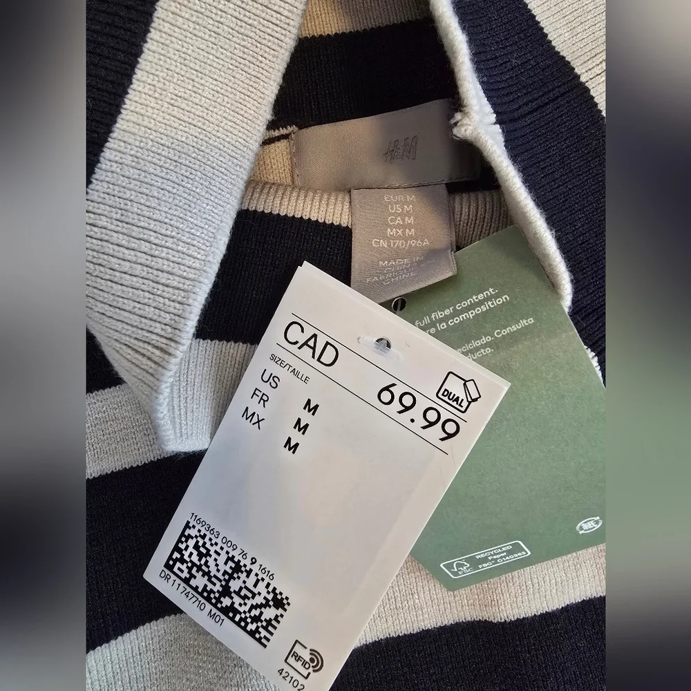 NEW H&M Navy and Cream Striped Turtleneck Sweater - Picture 2 of 5